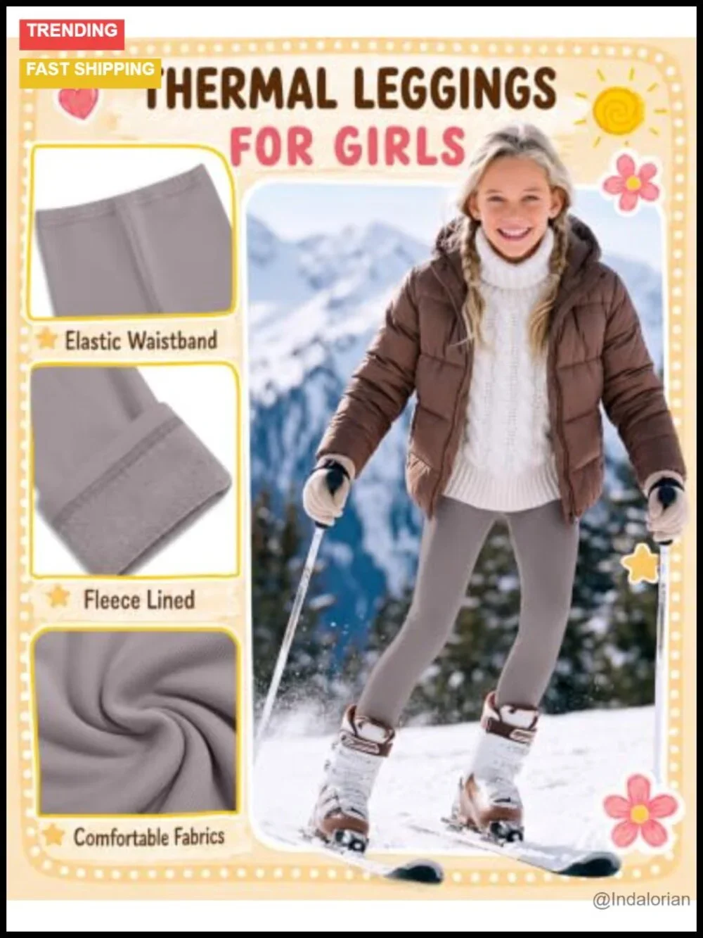 Girls Fleece Lined Leggings 3 Pack 5-14Y Cotton Blend Winter Tights